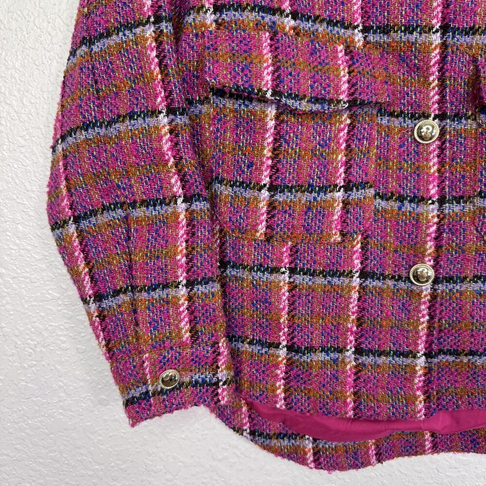 SSYS The Label Jacket Womens Small Carrie Magenta Tweed Plaid Gold Button Preppy - Picture 7 of 10